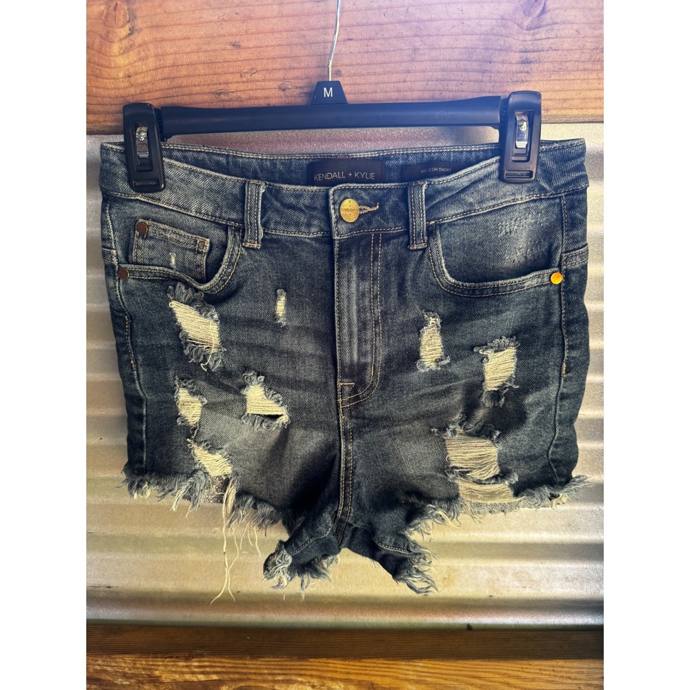 Kendall + Kylie The Icon Short Distressed Dark Wash Denim Cut Off Shorts